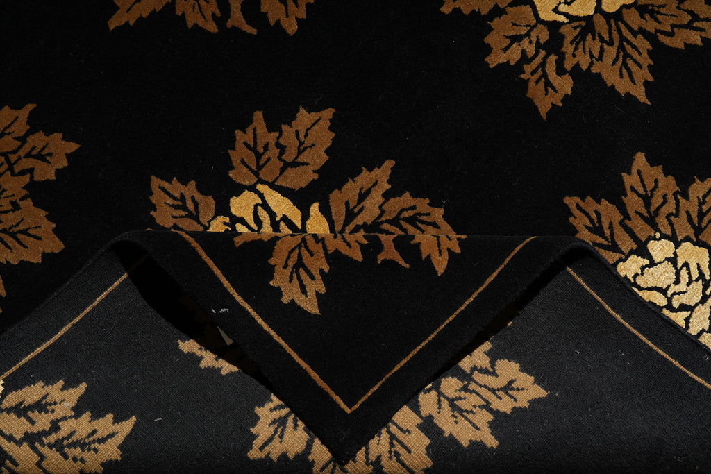 7.9 x 10 New Handmade India Wool Floral BLACK Rug #F-4076