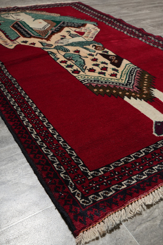 3 x 4.9 Hand-Knotted Pictorial Primitive Rug #F-3261