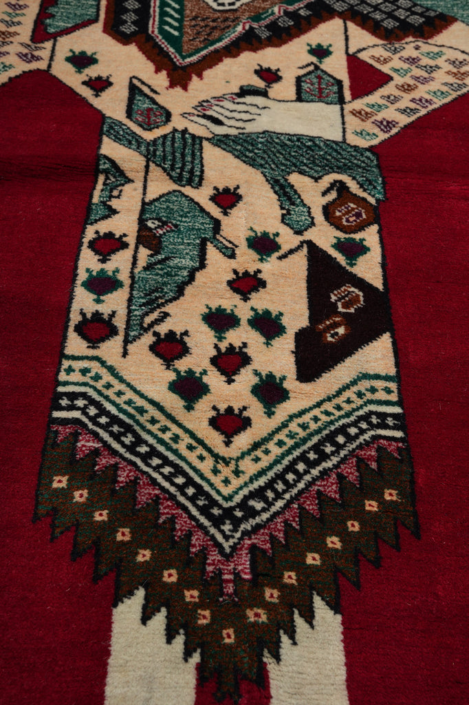 3 x 4.9 Hand-Knotted Pictorial Primitive Rug #F-3261