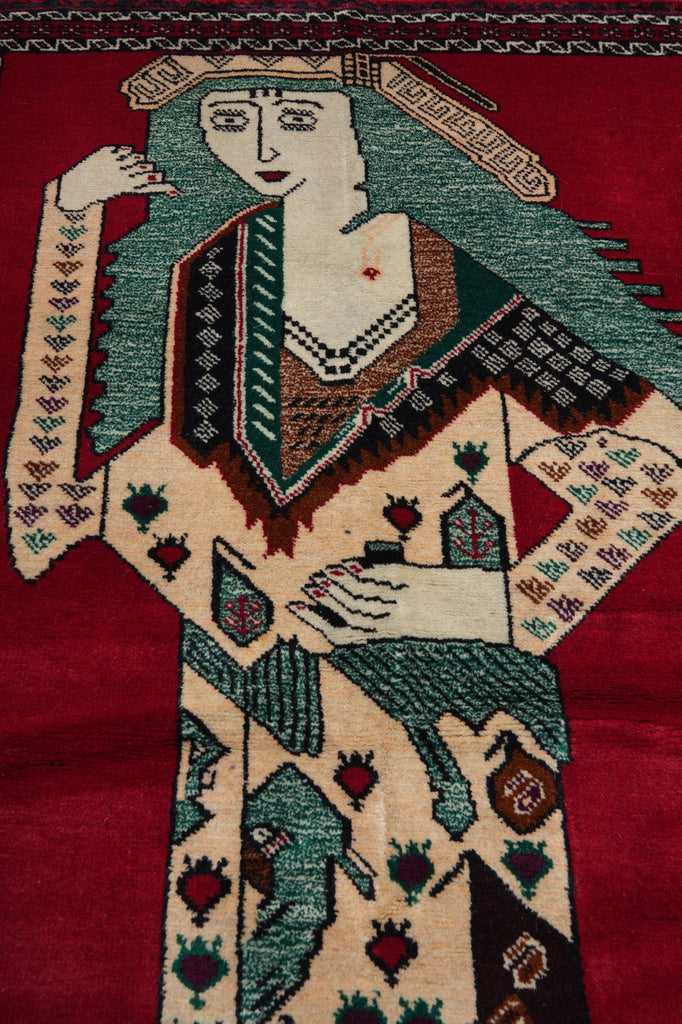 3 x 4.9 Hand-Knotted Pictorial Primitive Rug #F-3261