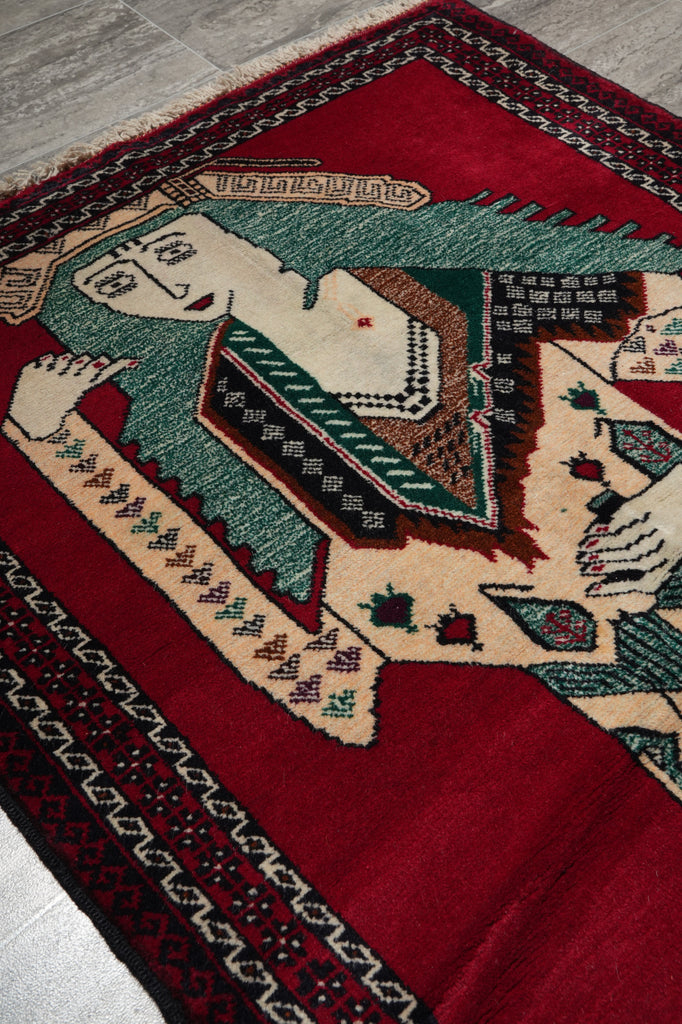 3 x 4.9 Hand-Knotted Pictorial Primitive Rug #F-3261