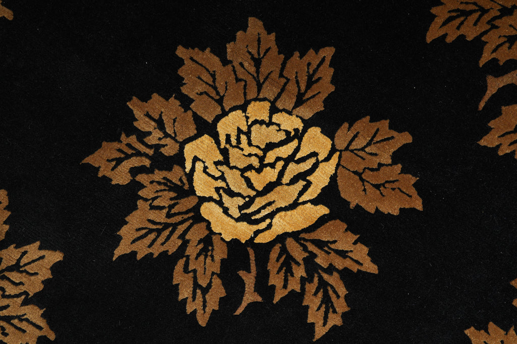 7.9 x 10 New Handmade India Wool Floral BLACK Rug #F-4076