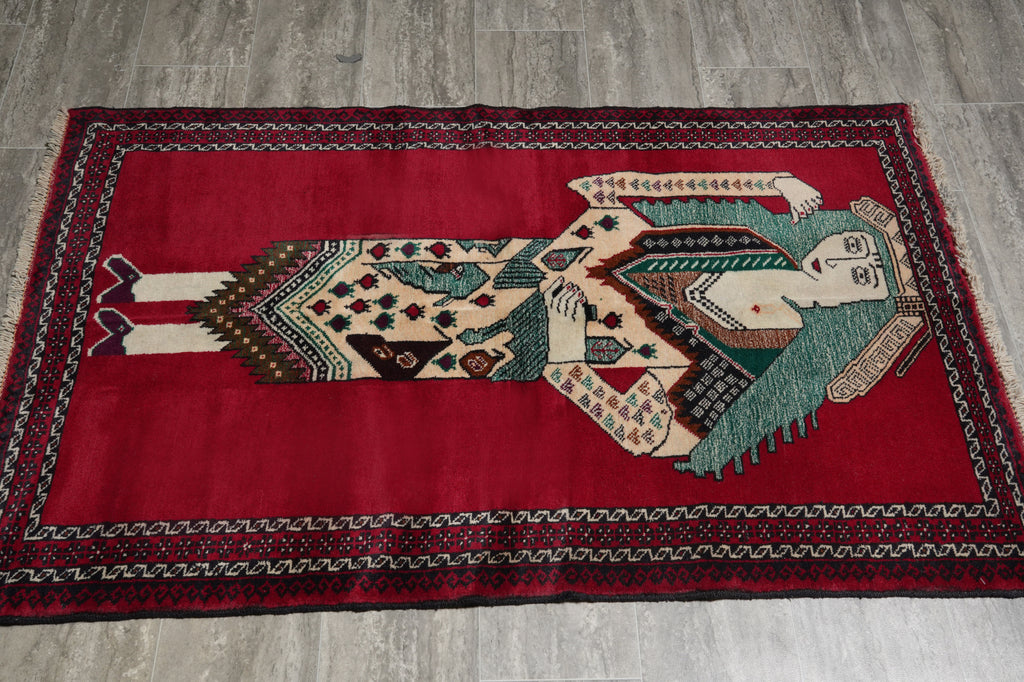 3 x 4.9 Hand-Knotted Pictorial Primitive Rug #F-3261