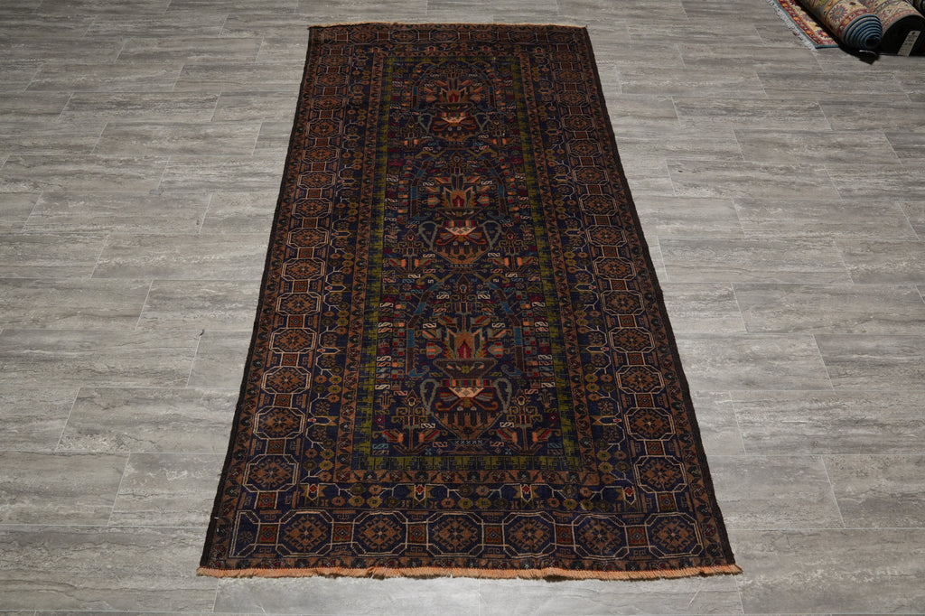 4 x 8 Hand-Knotted Detailed Tribal Rug Afghan Art #F-3252