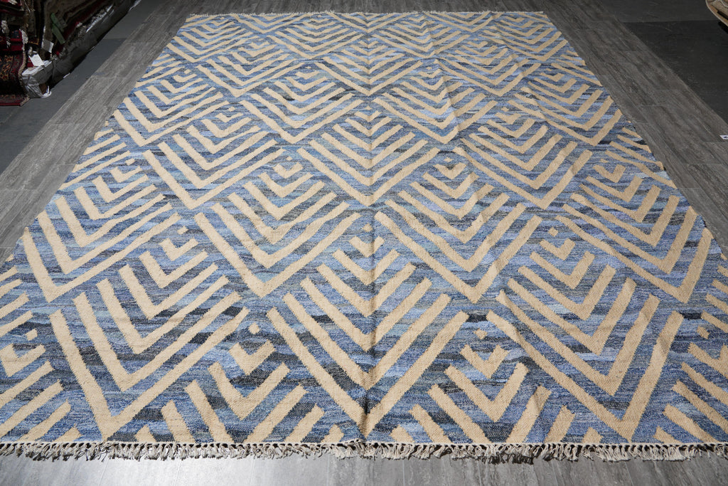 9 x 12 New Handmade Flat Weave Wool Modern Rug Wool and Bamboo Silk  #F-4078