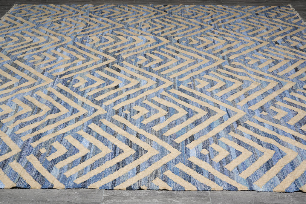 9 x 12 New Handmade Flat Weave Wool Modern Rug Wool and Bamboo Silk  #F-4078