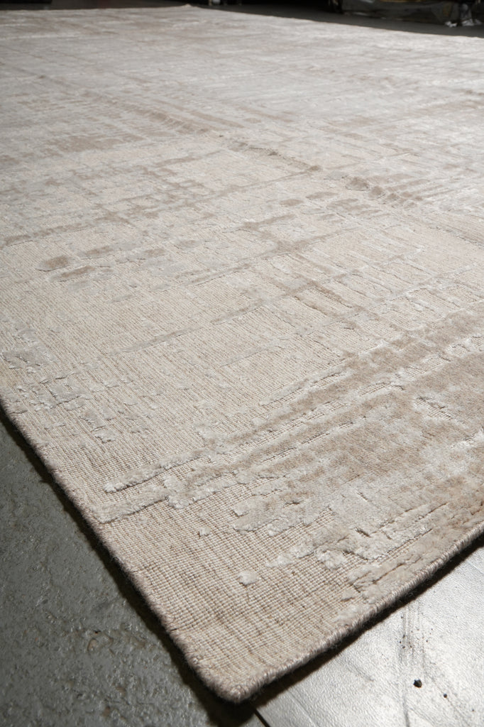 12 x 18 Plain Natural Beige Soft Silky Rug Contempory #F-3291
