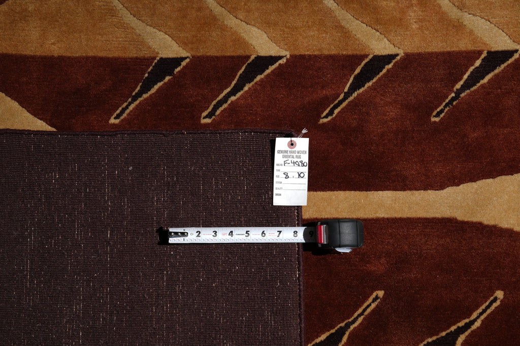 8.0 x 10 Modern Handmade Wool Rug Black Burgundy #F-4080