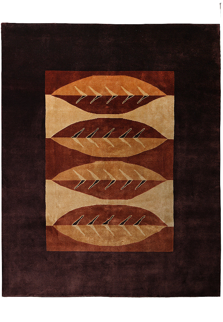 8.0 x 10 Modern Handmade Wool Rug Black Burgundy #F-4080