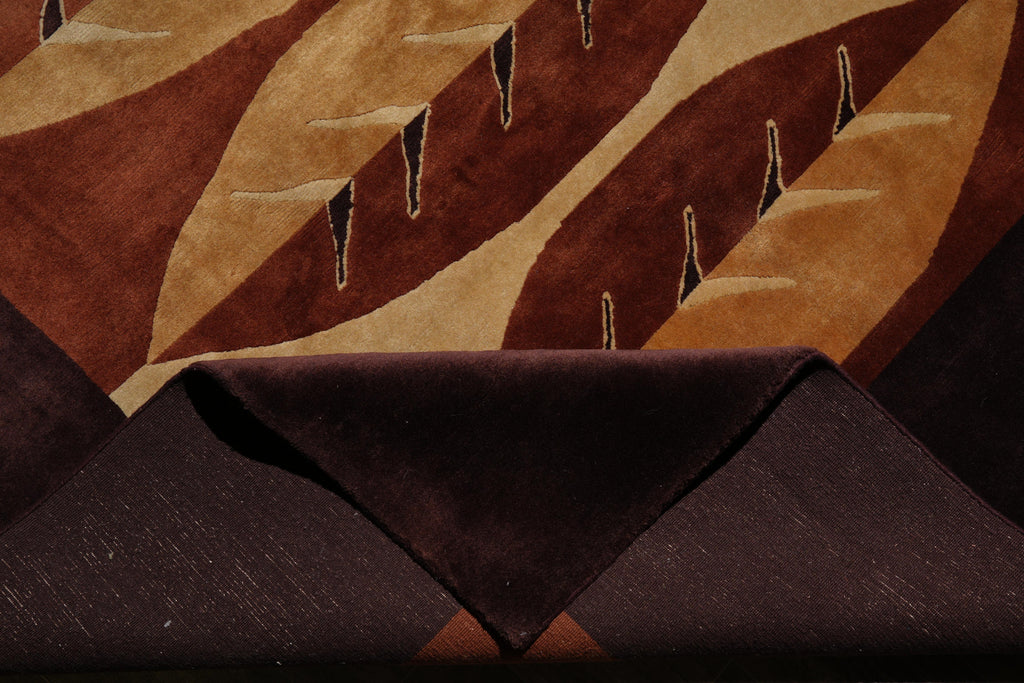 8.0 x 10 Modern Handmade Wool Rug Black Burgundy #F-4080