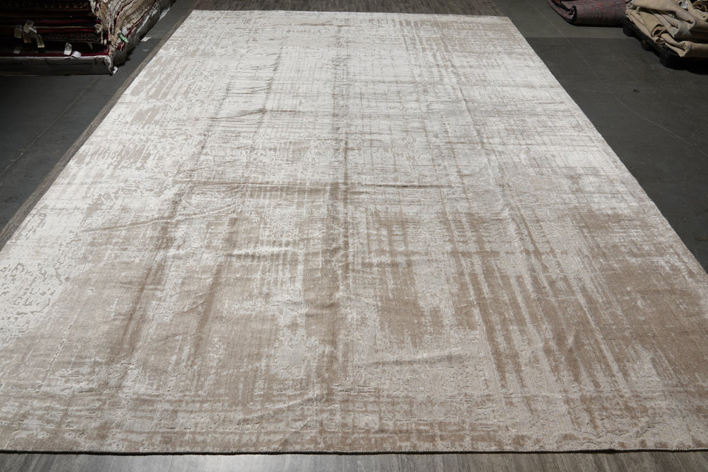 12 x 18 Plain Natural Beige Soft Silky Rug Contempory #F-3291