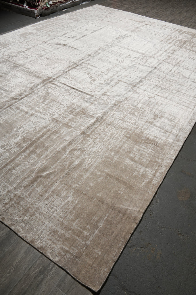 12 x 18 Plain Natural Beige Soft Silky Rug Contempory #F-3291