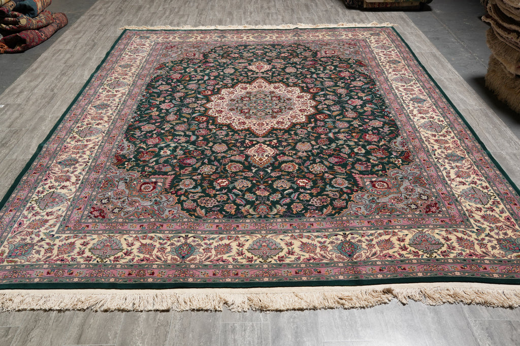 9.3 x 12 Emerald Green  Fine Handmade Pakistan Carpet #PIX-3161