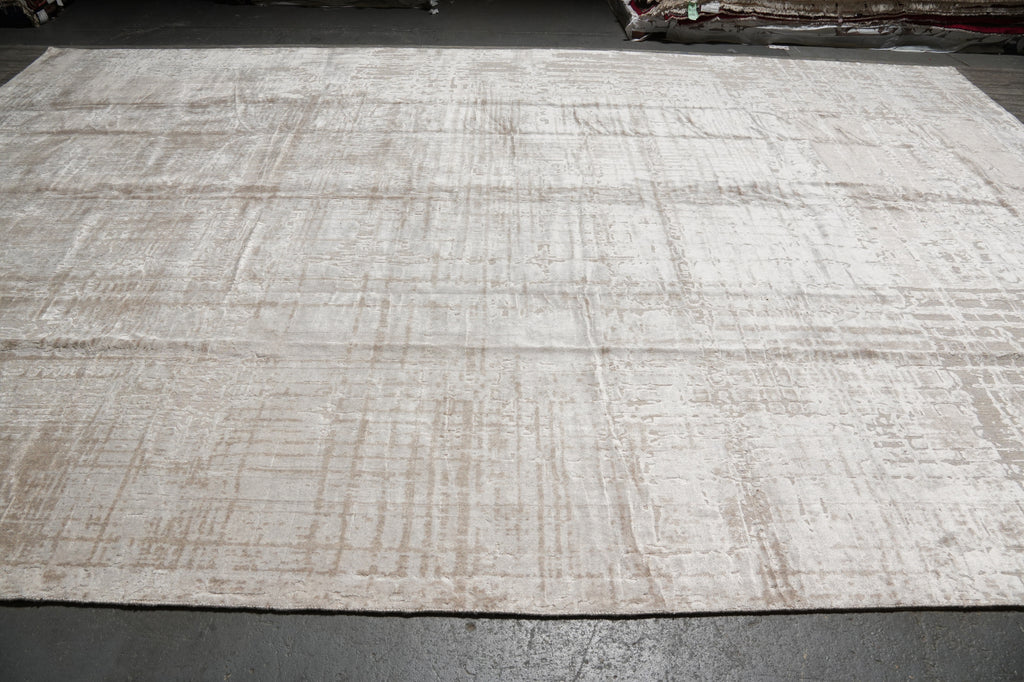 12 x 18 Plain Natural Beige Soft Silky Rug Contempory #F-3291
