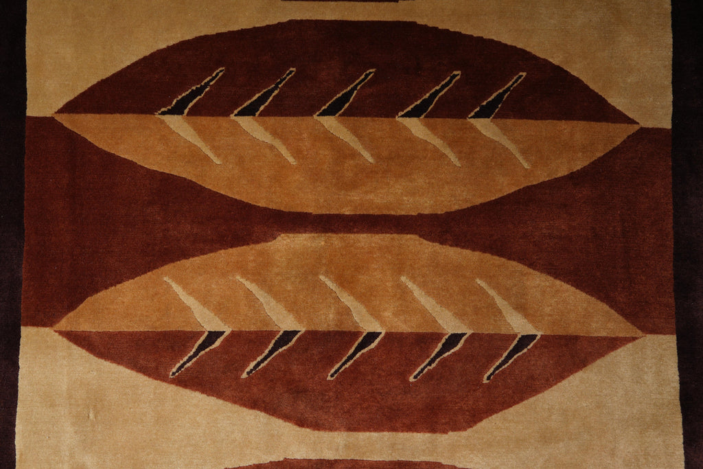 8.0 x 10 Modern Handmade Wool Rug Black Burgundy #F-4080