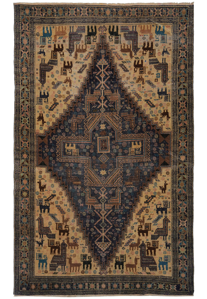 4 x 7 Detailed Animal Motif Tribal Rug Lovely One Of a Kind #F-3251