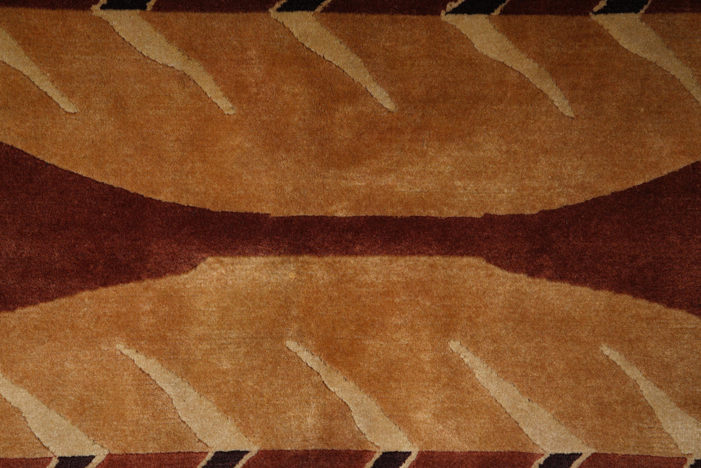 8.0 x 10 Modern Handmade Wool Rug Black Burgundy #F-4080