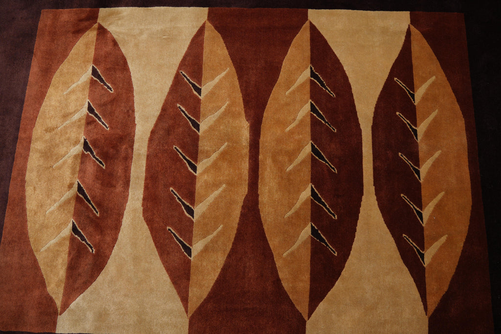 8.0 x 10 Modern Handmade Wool Rug Black Burgundy #F-4080