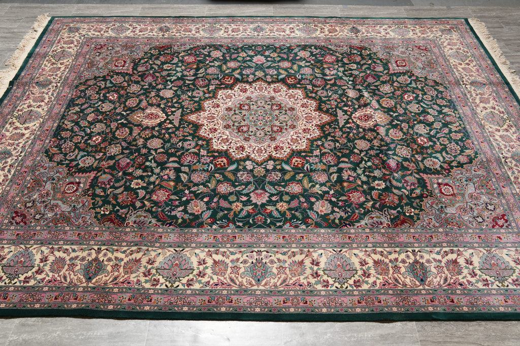 9.3 x 12 Emerald Green  Fine Handmade Pakistan Carpet #PIX-3161