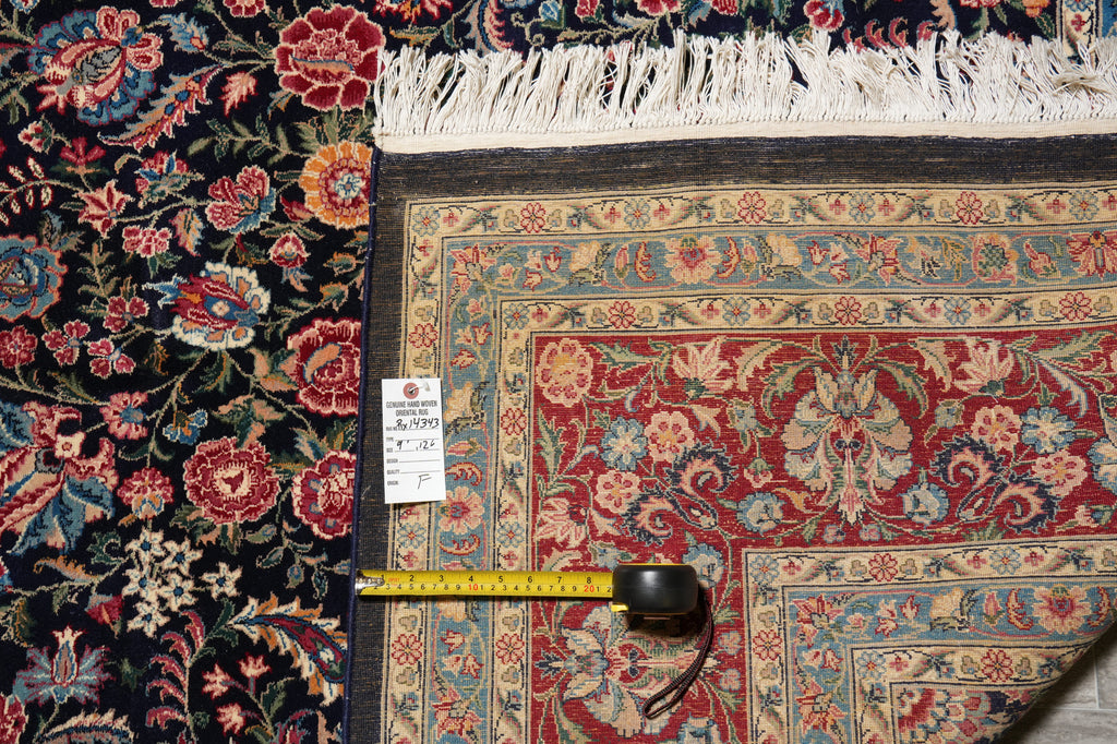 9.1 x 12.6 Fine Handmade Rug Black Colorfull Floral #PIX-14343