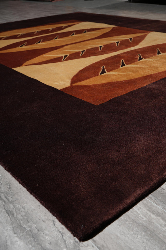 8.0 x 10 Modern Handmade Wool Rug Black Burgundy #F-4080