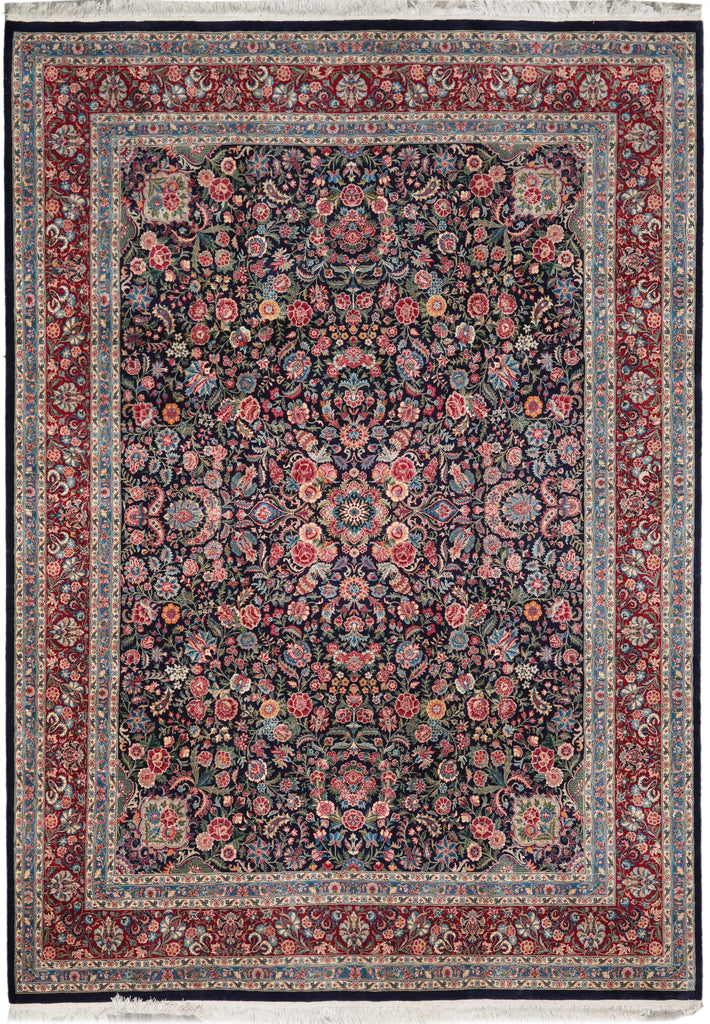 9.1 x 12.6 Fine Handmade Rug Black Colorfull Floral #PIX-14343