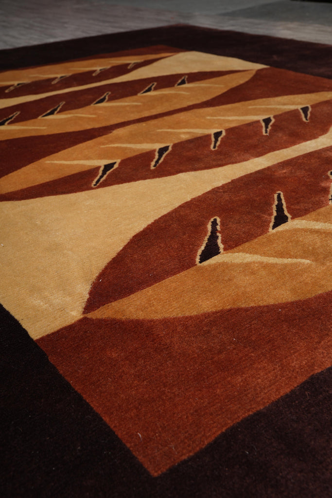 8.0 x 10 Modern Handmade Wool Rug Black Burgundy #F-4080