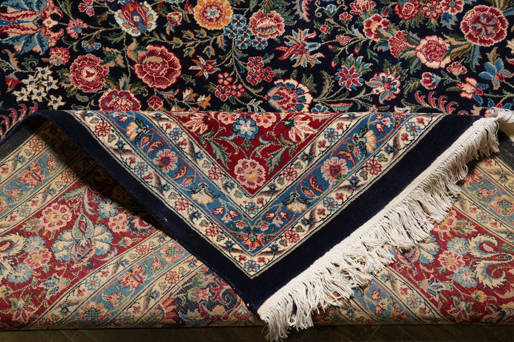 9.1 x 12.6 Fine Handmade Rug Black Colorfull Floral #PIX-14343