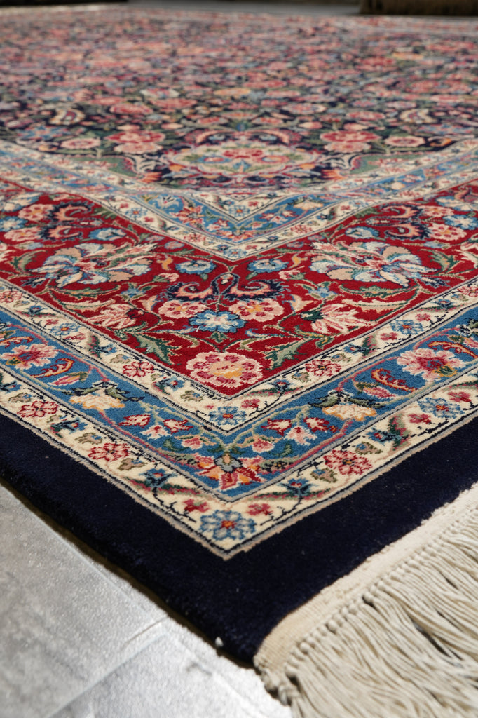 9.1 x 12.6 Fine Handmade Rug Black Colorfull Floral #PIX-14343