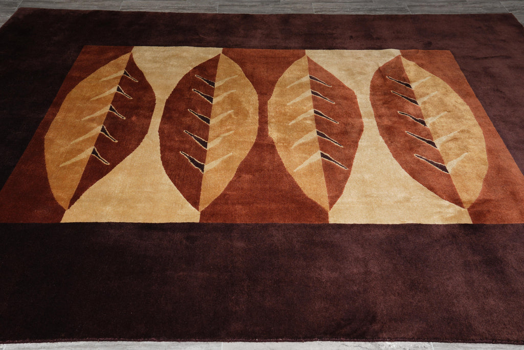 8.0 x 10 Modern Handmade Wool Rug Black Burgundy #F-4080