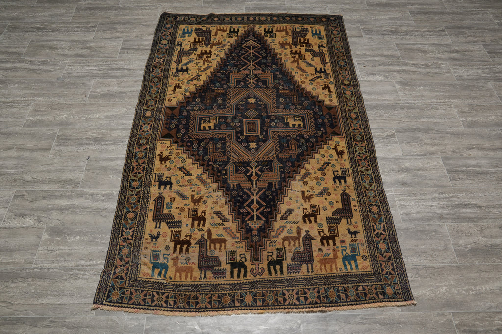 4 x 7 Detailed Animal Motif Tribal Rug Lovely One Of a Kind #F-3251