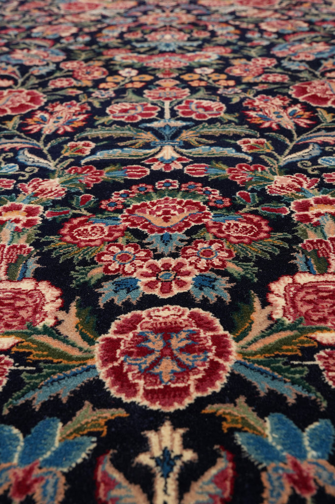 9.1 x 12.6 Fine Handmade Rug Black Colorfull Floral #PIX-14343