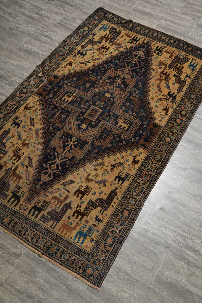 4 x 7 Detailed Animal Motif Tribal Rug Lovely One Of a Kind #F-3251