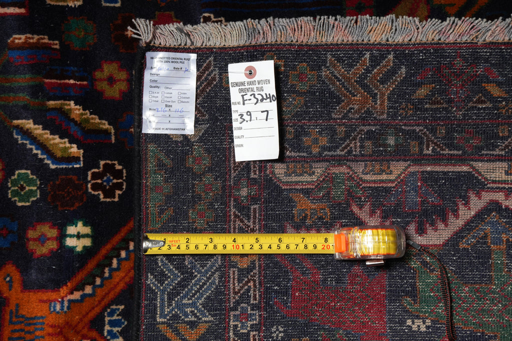 3.9 x 7 Dark Animal Motif Village Tribal Rug #F-3240