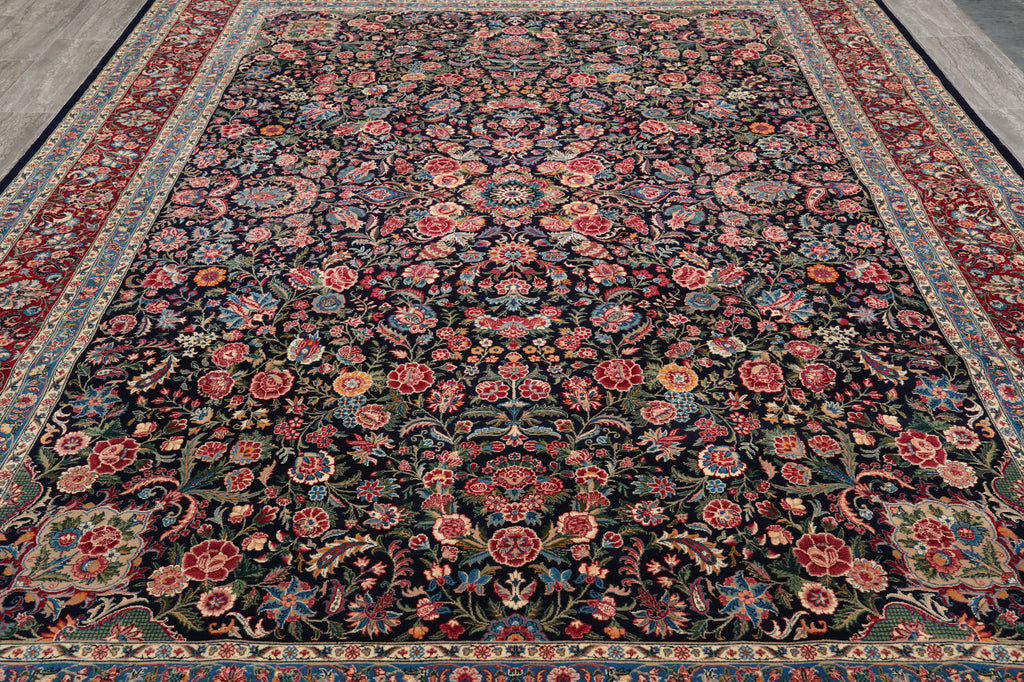 9.1 x 12.6 Fine Handmade Rug Black Colorfull Floral #PIX-14343