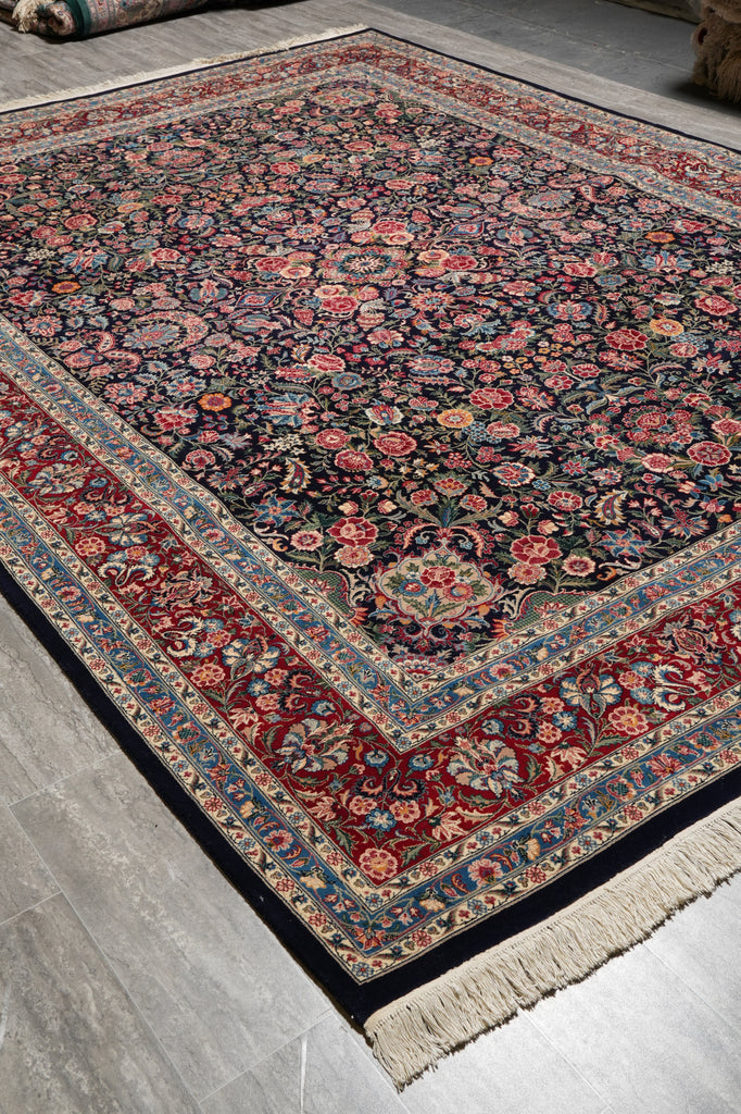 9.1 x 12.6 Fine Handmade Rug Black Colorfull Floral #PIX-14343