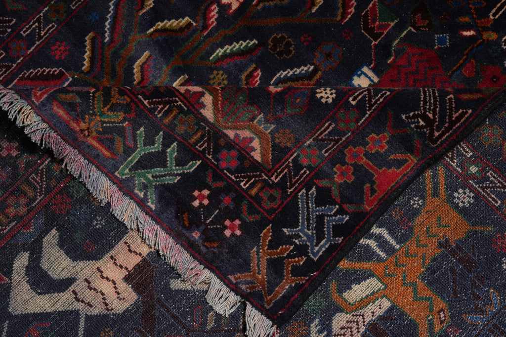 3.9 x 7 Dark Animal Motif Village Tribal Rug #F-3240