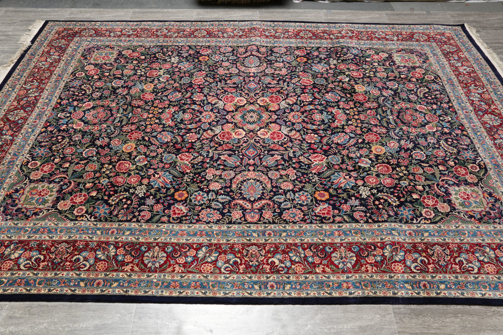 9.1 x 12.6 Fine Handmade Rug Black Colorfull Floral #PIX-14343