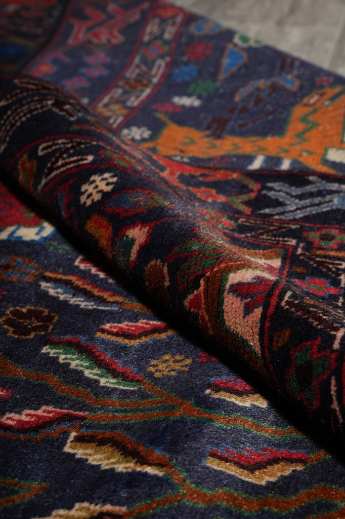 3.9 x 7 Dark Animal Motif Village Tribal Rug #F-3240