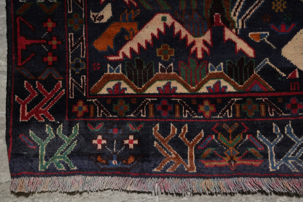 3.9 x 7 Dark Animal Motif Village Tribal Rug #F-3240