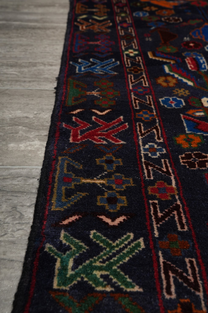 3.9 x 7 Dark Animal Motif Village Tribal Rug #F-3240