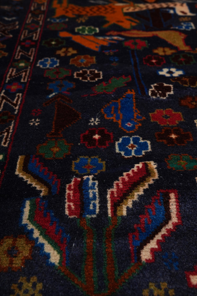 3.9 x 7 Dark Animal Motif Village Tribal Rug #F-3240