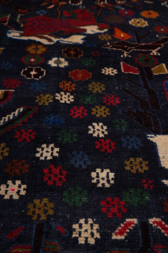 3.9 x 7 Dark Animal Motif Village Tribal Rug #F-3240