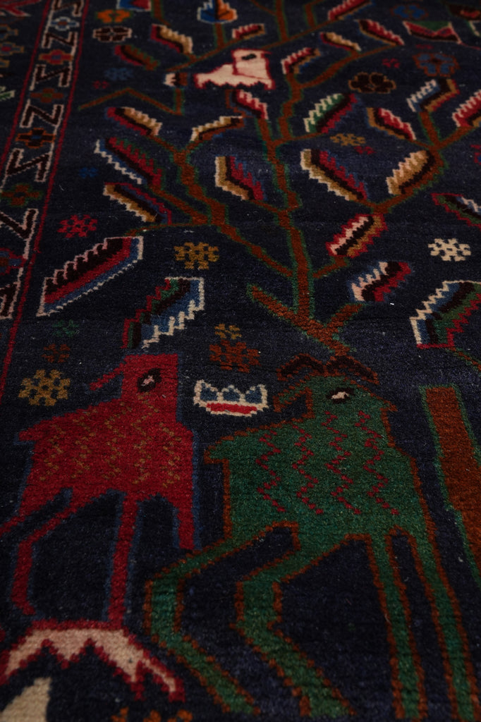 3.9 x 7 Dark Animal Motif Village Tribal Rug #F-3240