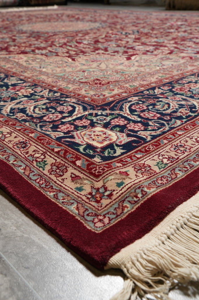 9 x 12 Fine Quality Wool and Silk Carpet Rich Burgundy #PIX-3171