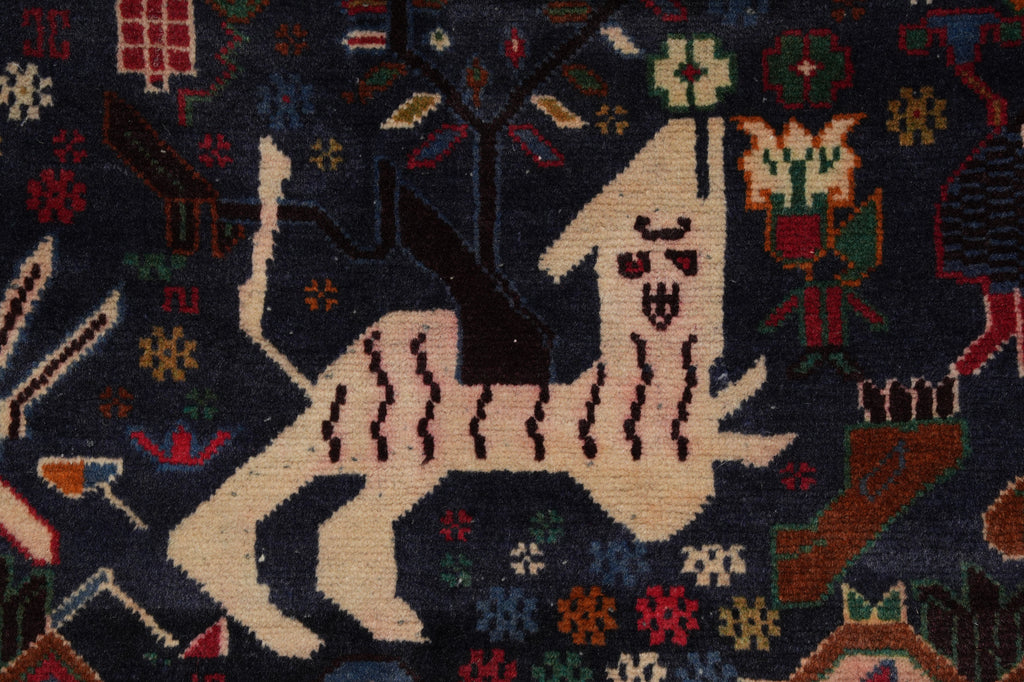 3.9 x 7 Dark Animal Motif Village Tribal Rug #F-3240