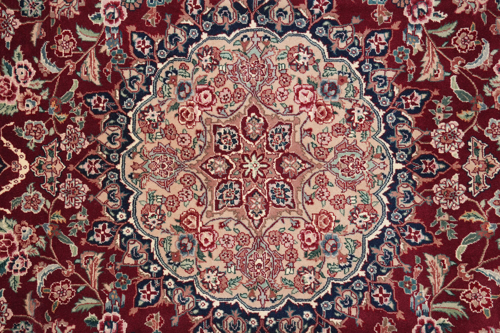 9 x 12 Fine Quality Wool and Silk Carpet Rich Burgundy #PIX-3171