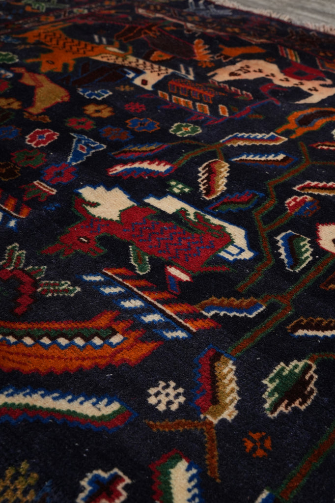 3.9 x 7 Dark Animal Motif Village Tribal Rug #F-3240