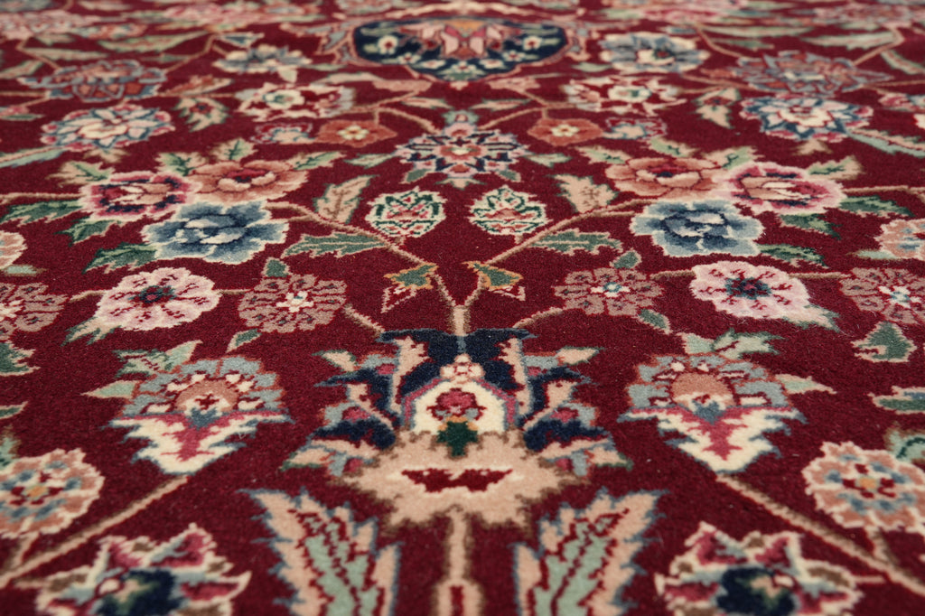9 x 12 Fine Quality Wool and Silk Carpet Rich Burgundy #PIX-3171