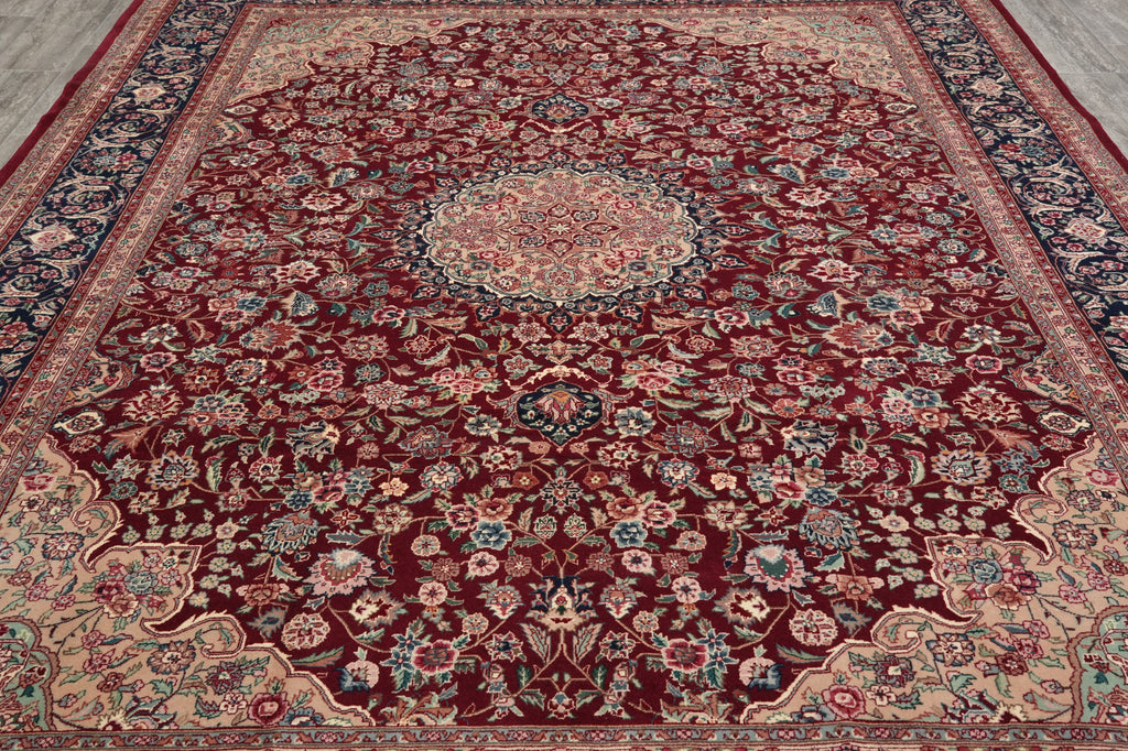 9 x 12 Fine Quality Wool and Silk Carpet Rich Burgundy #PIX-3171